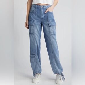 Hidden Brand Drawstring Cuff Straight Leg Cargo Jeans
